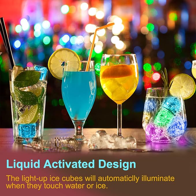 60PCS Waterproof LED Light Up Ice Cubes for Drinks That Change Colors Flashing Glow in the Dark for Bar Club Drinking Party Wine Wedding Swimming Pool Decoration