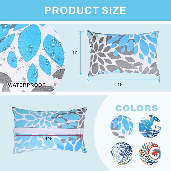JMGBird Waterproof Chaise Lounge Pillows Set of 2-10x16 Inch Outdoor Headrest Cushions with Adjustable Straps for Pool Patio Beach Chair