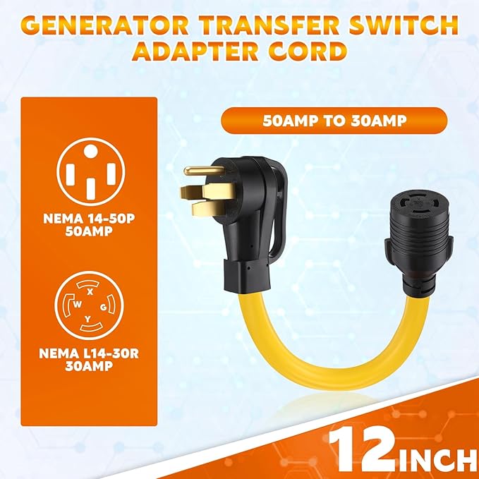Tellegloww NEMA 14-50P to L14-30R Generator Adapter Cord, 50amp Male to 30amp Locking Female Generator Transfer Switch to House Inlet Box Adapter, STW 10 AWG/4C, ETL Listed