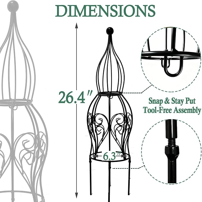 2-Pack Metal Garden Obelisk Trellis, 26.4" Butterfly Rose Plant Support | fits 9-12in planters,metal topiary trellis for roses clematis ivy jasmine, 2-pack patio outdoor plant support