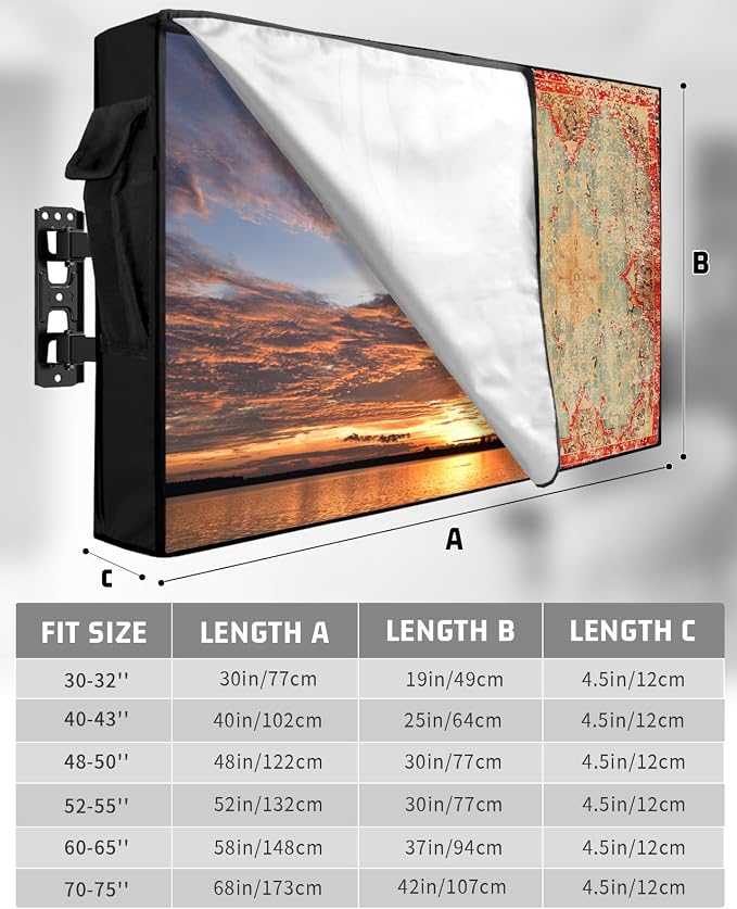 Outdoor TV Cover Waterproof Weatherproof 60 to 65 Inch, Retro Murals Wallpaper Medieval Turkish Patterns Outside TV Covers with Zipper Flap, TV Screen Protectors for LED LCD OLED Television