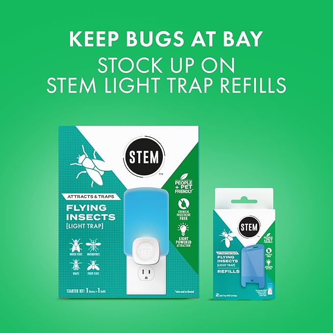 STEM Flying Insect Light Trap Refill Cartridges, Indoor Fruit Fly, Insecticide-Free Pest Control for Home, Attracts and Traps Insects, Official STEM Refills - 4 Count (Pack of 2)