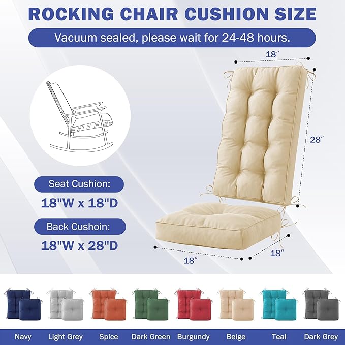 IPYNBAP Rocking Chair Cushion, Waterproof and Fade-Resistant Patio Chair Cushions, Tufted Chair Pads for Rocker Furniture, 18x18 Inch, Indoor/Outdoor Seat Cushions with Ties, Beige