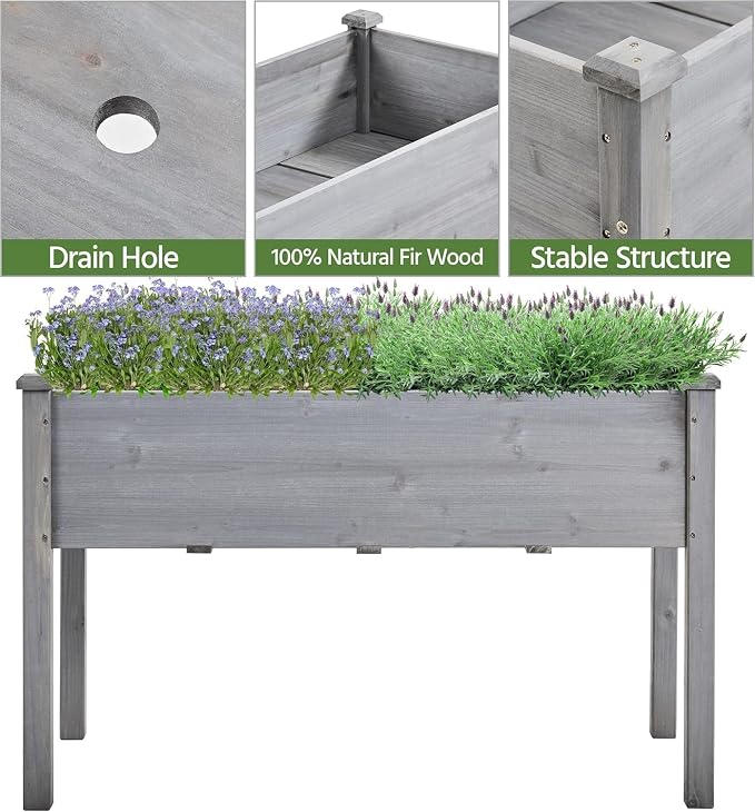 Simple Deluxe Raised Garden Bed with Legs, 72 x 23 x 30 Inch Wooden Planter Box with Liner, Elevated Outdoor Garden Box for Patio, Balcony & Backyard Use, Grey