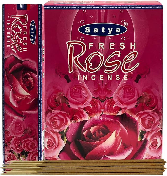 Fresh Rose Incense Sticks and Incense Stick Holder Bundle Insence Insense Satya