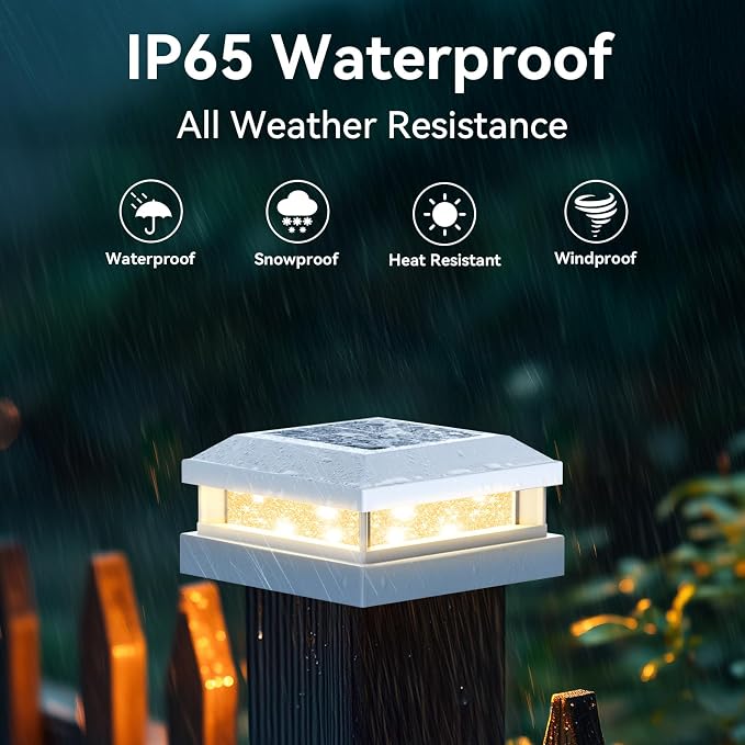 Brightever 4x4 Solar Post Cap Lights Outdoor, Waterproof 16LEDs Solar Powered Deck Post Light with Warm White/Cool White, Solar Fence Lights for 5x5 Wooden/Vinyl Post in Garden, Patio, Porch, 6 Pack