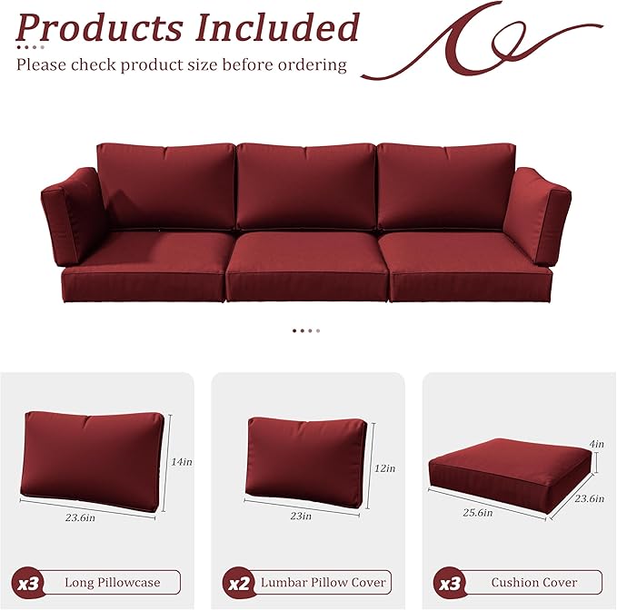 8p Outdoor Cushion Slipcovers Outdoor Patio Cushions Covers Replacement Waterproof with Zipper for 3-Seat Rattan Sofa Patio Furniture Cushion Covers, Covers Only