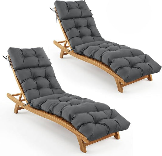 Outdoor Chaise Lounge Cushions 75.1x22.8x4.7 Inch, Waterproof Lounge Chair Cushions for Pool, Patio, Deck, Lawn, Fade Resistant Lounge Cushions for Outdoor Furniture, Dark Grey, Set of 2