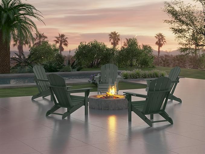 Ciokea Folding Adirondack Chair 4 Pack, Patio Adirondack Chair Weather Resistant, Plastic Fire Pit Chair with Cup Holder, Lawn Chair for Outdoor Porch Garden Backyard Deck (Green)