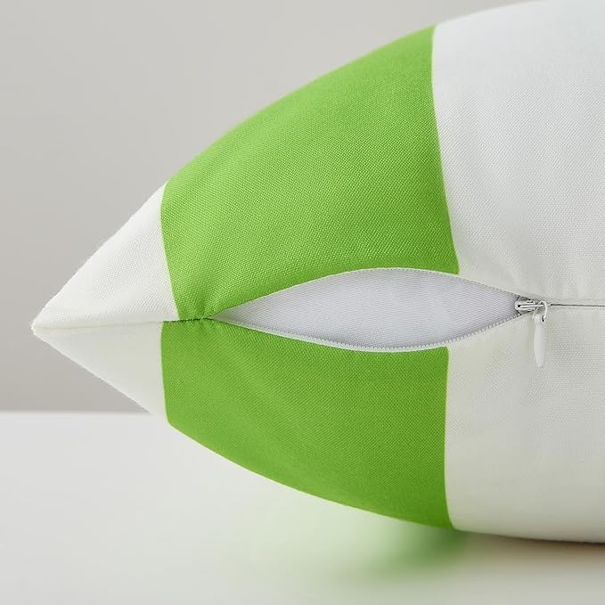 Allorry Outdoor Pillow Covers 18x18 Set of 2 Sage Green Striped Decoration Throw Pillow Covers for Spring Summer Outdoor Waterproof Garden Patio Furniture Sofa Bed Home Decor JB007-E18