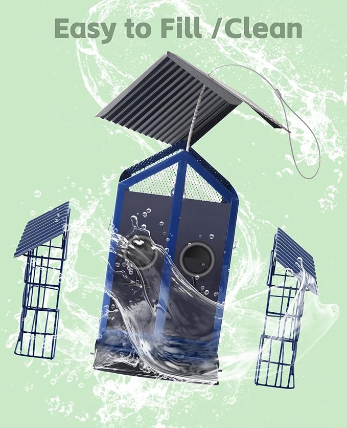 Weatherproof Bird Feeders for Outdoors - 4Lbs Large Metal Suet Feeder for Cardinal Finch, Garden Decor (Ordinary Blue)