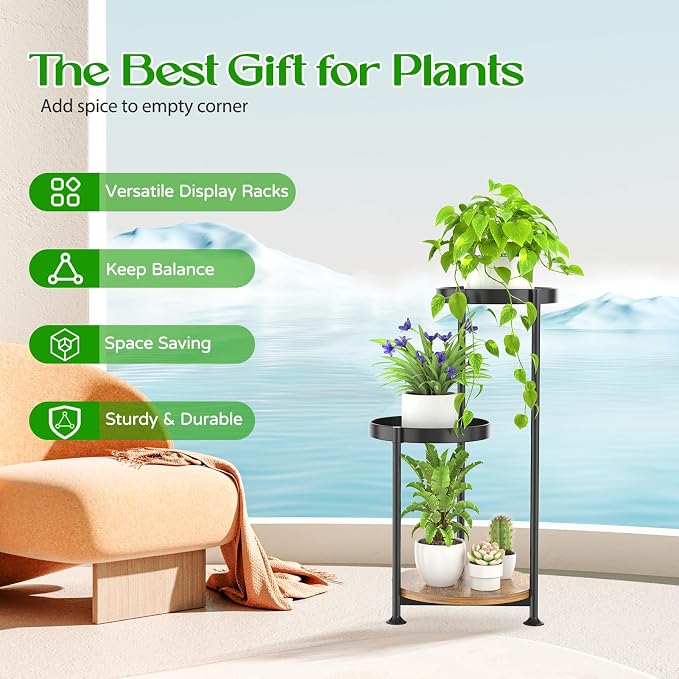 Oppro Plant Stand Indoor Outdoor Set of 2, Tierd Corner Plant Stands Holder, Iron Flower Shelf Display Rack for Window Balcony Garden Patio
