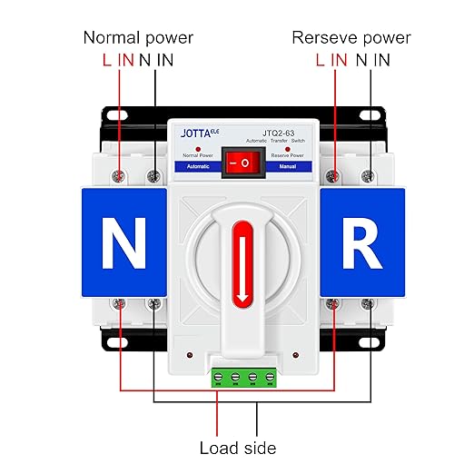 JOTTAELE ATS,Dual Power Automatic Transfer Switch 63A 220V 50/60Hz,Changeover Switch for Generator (CB-2P 63A 220V)