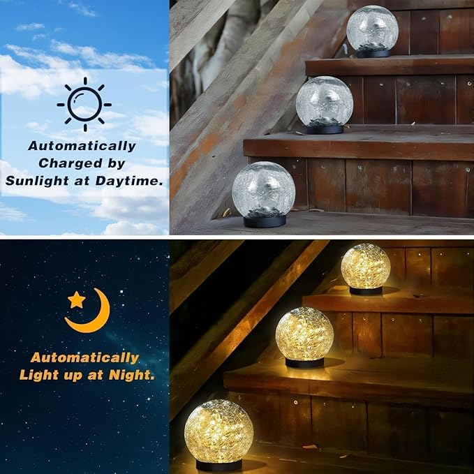 SyouHome Solar Garden Lights Outdoor Waterproof, 4 Pack 30 LEDs Cracked Glass Ball Light, Ground Landscape Garden Decor, Solar Globe Decorative for Pathway/Patio/Lawn/Yard