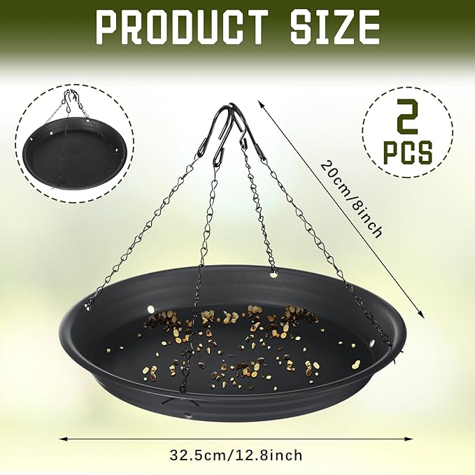 Briwooody 2 Sets 12.8'' Bird Seed Catcher Tray Platform Bird Feeder Large Hanging Tray Fits Most Feeders Catches Most Falling Seed and Husk Outdoor Yard Garden Backyard for Attracting Birds, Black