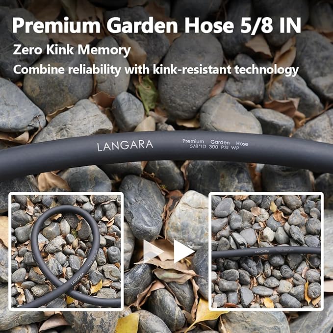 Heavy Duty Premium Garden Hose 10ft x 5/8", 300PSI Working, 1000PSI Burst, Hybrid Rubber Water Hose with Transparent Swivel Handle - Hot/Cold Water - Five Layered Braiding with Brass fittings (Black)