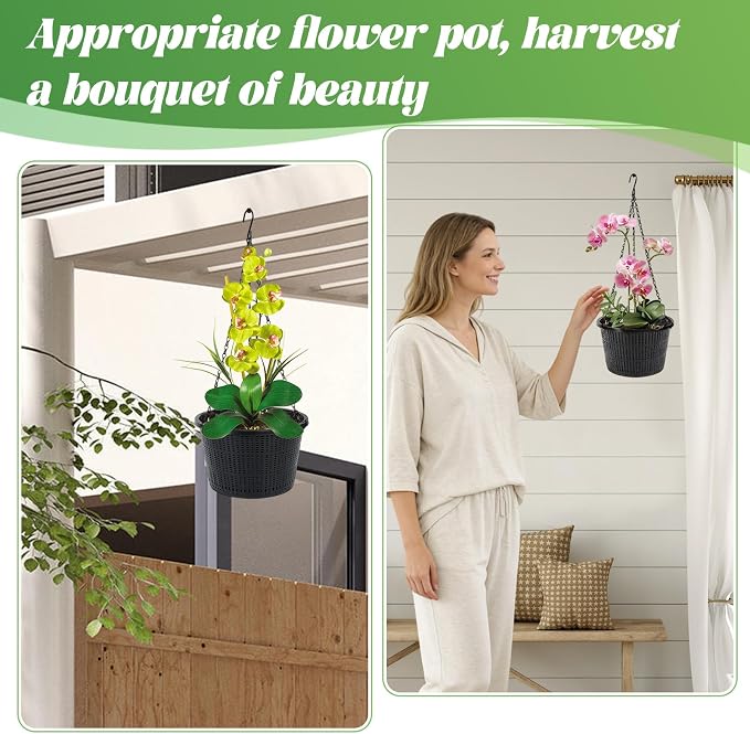 4 Packs Orchid Hanging Planter with Hangers 8.3 Diameter Orchid Hanging Planter with Hangers Plastic Plant Hanger Orchid Basket with Chain for Indoor or Outdoor Including 4pcs Adjustable Chains