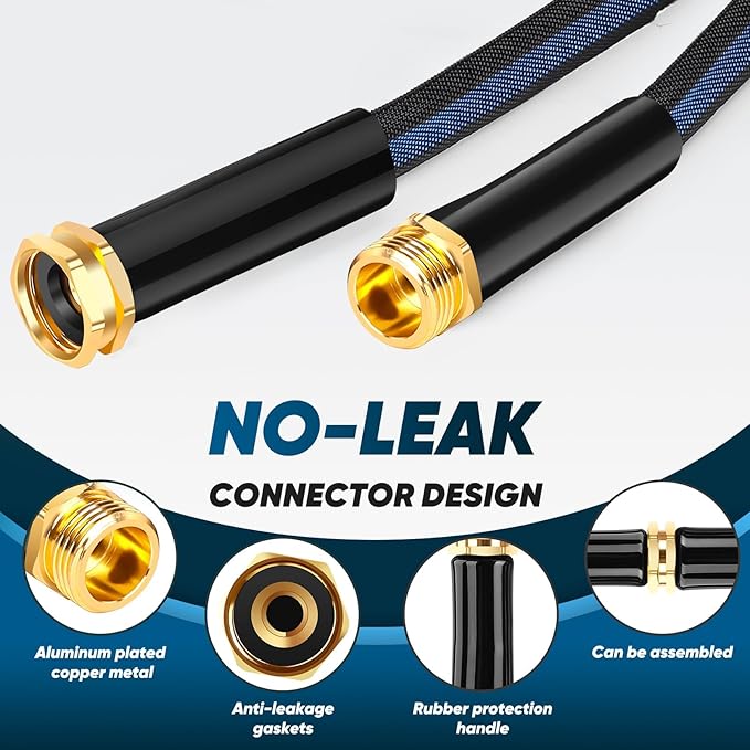 Garden Hose 100ft, Non-Expanding Water Hose, 8 Function Nozzle, Flexible Ultra-Light, Anti-Kink, Wear-Resistant, Portable, Easy Storage, Hose with 3/4 for Outdoor, Garden, Yard, Black Dark Blue