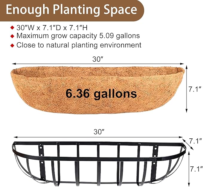 30 Inch Window Baskets with Coconut Liner Outdoor Wall Planter for Plants Long Window Flower Box for Porch Fence Patio Outdoor（2 Pack）
