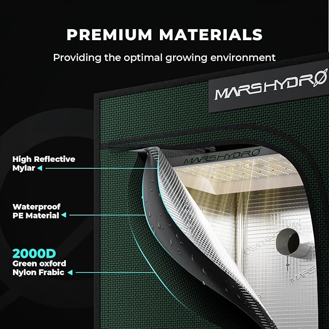 MARS HYDRO 3.3x3.3 Grow Tent Pro, 39"x39"x71" 2000D Thickened Polyester Canvas & High Reflective Mylar, Larger Observation Window, Controller & Socket Hanger,for TS1000/FC3000 Indoor Plant Growing