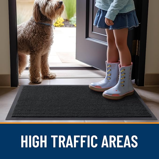 OLANLY Front Door Mat Indoor Outdoor Entrance, 2-Pack 59 x 34 Inch, Waterproof Heavy Duty Doormat, Fade Resistant, Low Profile, Easy Clean Patio Porch Welcome Floor Mats for Entry, Black