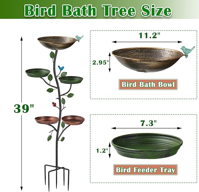 HLQMFHT 44.5" H Bird Baths for Outdoors with Metal Stakes, Standing Bird Baths with 4 Metal Bird Feeder Trays, for Garden Yard Decor