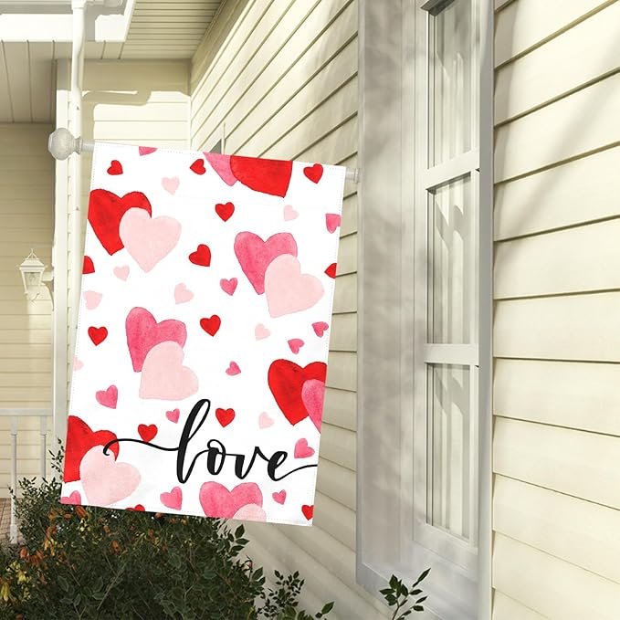 Love Heart Garden Flag Valentine House Banner Red And Pink Hearts Large Garden Flags Polyester Double Sided Anniversary Wedding Sweety Yard Sign for Spring Home Outdoor Decor 28 x 40 Inch