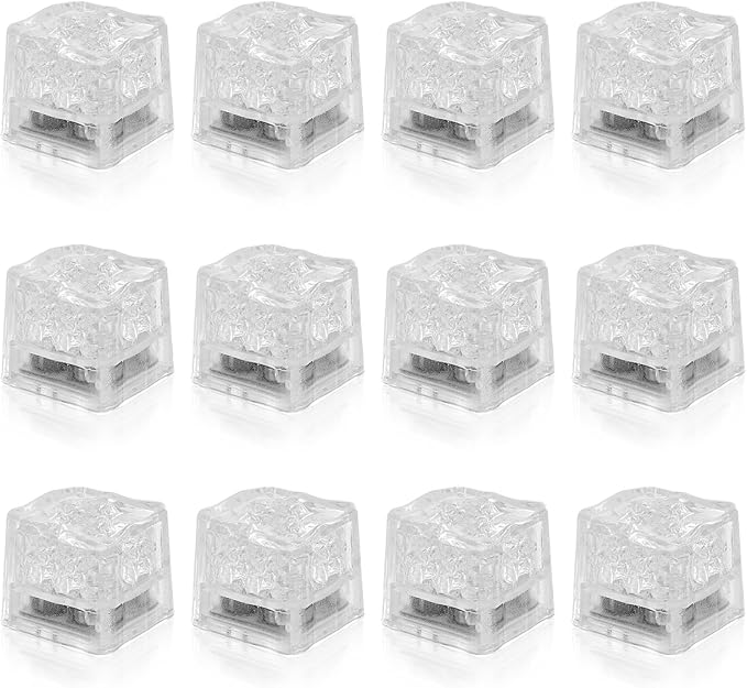 Light Up Ice Cubes for Drinks, LED Ice Cubes Liquid Activated, Glow in The Dark Waterproof Ice Cubes for Home Bar Supplies Summer Party Wedding Decor (White-12PCS)