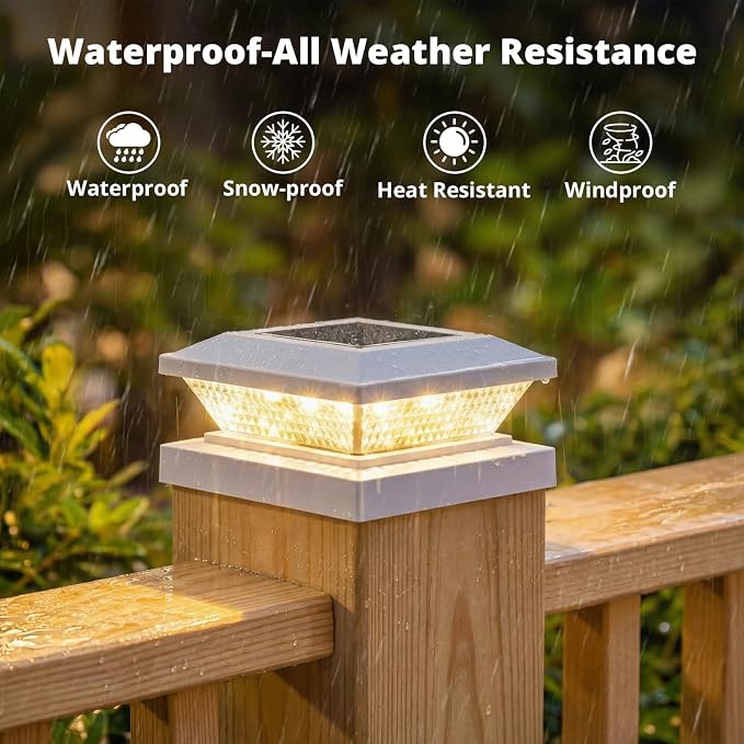Mlambert 4x4 Solar Post Cap Lights Outdoor 8 Pack, Waterproof Solar Fence Light for Wooden/Vinyl Post, 2 Color Outside Deck Patio Porch Decor, White