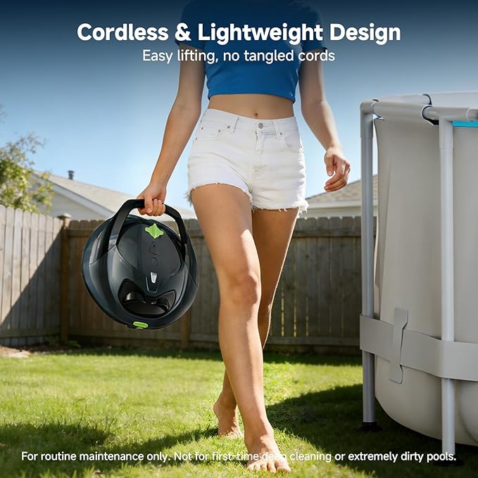 Pooloob PF1 Cordless Pool Vacuum Cleaner Robot: 150 Min Runtime, Triple Layer Filtration, Floor Only Cleaning for Above/In Ground Pools up to 1345 Sq.Ft, Includes Floating Buoy with 8Ft Tether