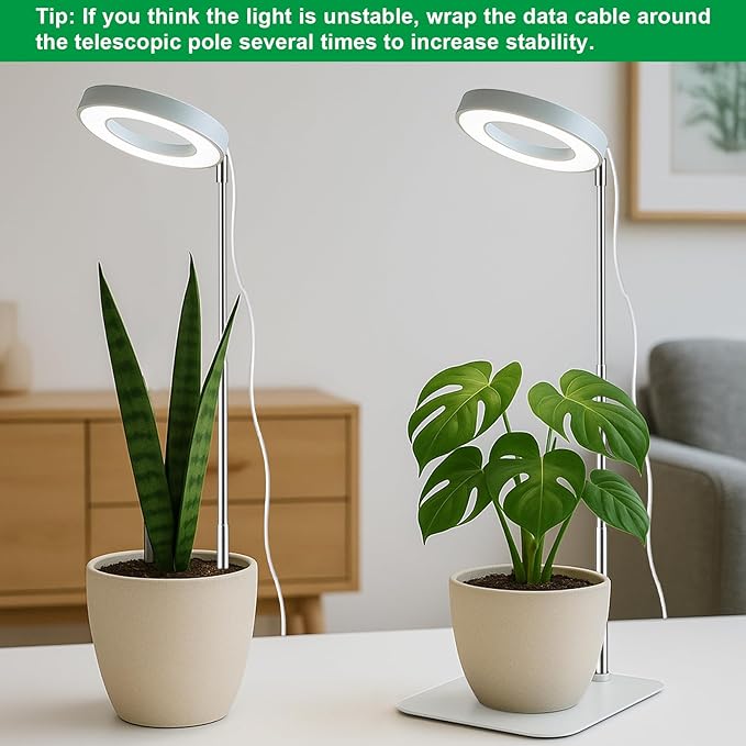 2 Pack Grow Light with Base, 6000K White Full Spectrum Growing Light Lamp for Indoor Small Mini Micro Green Pot Plants, 5-Level Dimmable, Auto Timer 4/8/12/18 Hrs