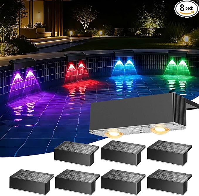 8 Pack Solar Pool Lights for Above Ground Pools, Swimming Inground Pool LED Lighting Solar Powered, Outdoor Poolside Fence Deck Accessories Decor
