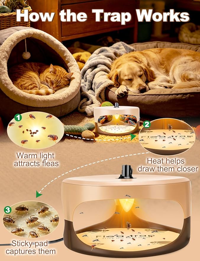 Flea Traps for Inside Your Home,New Bed Bug Trap with Light Refills and Sticky Pads,Electronic Fly Gnat Traps Indoor,Sticky Flea Bombs for Home Indoor (Beige, 1 Pack)