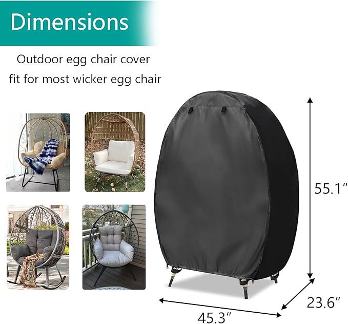 FLYMEI Wicker Egg Chair Cover Indoor Outdoor Lounger Chair Cover with Double Zipper for Wicker Patio Basket Chair, Waterproof, Dustproof and Anti-UV, 45.3" L x 23.6" W x 55.1" H