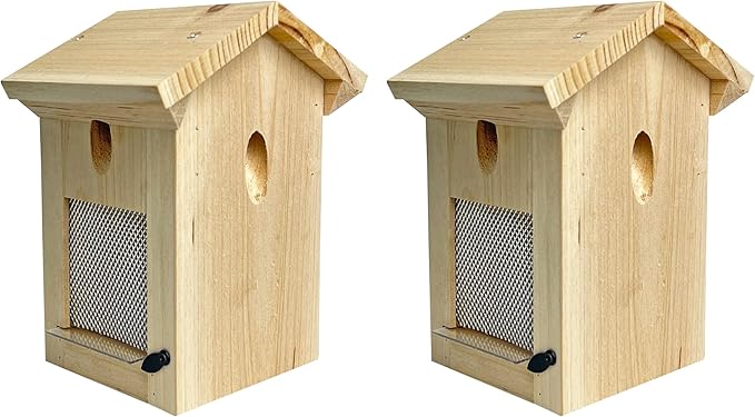 Carpenter Bee Traps for Outside, Piched Roof Nature Hanging Wood Boring Bee Trap for Outdoor Insect Trap (2 PCS)