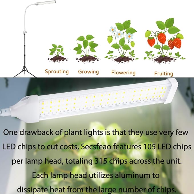 105 LED Grow Lights for Indoor Plants Full Spectrum, LED Plant Light with Stand, Adjustable Height, Plant Grow Lights with Auto 4/8/12/H Timer for Indoor Tall Plants(105 LEDs)