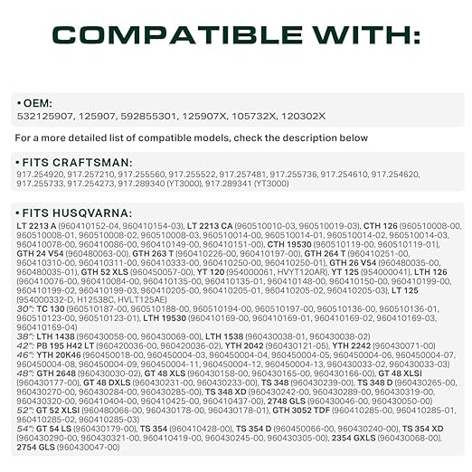 UDC Parts 532125907 Drive Belt Replacement for Craftsman 125907X Husqvarna YTH20K46 GTH52XLS LT2213A CTH126 GTH26V54 GTH264T AYP 125907 592855301 105732X 120302X / Aramid Cord / 90.00 inches