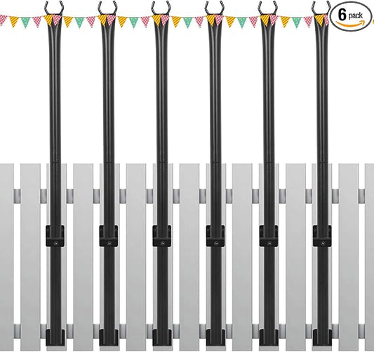 FAHKNS 6 Pack 5FT String Light Poles for Deck, Outdoor Metal Deck Light Poles with Fixing Clips, Hanging Light Poles for Patio Garden Yard Fence Porch Decor