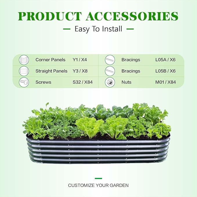 GrowHaus 8x2x1.4FT Galvanized Raised Garden Bed, Planter Boxes Outdoor Large Metal Garden Beds for Planting Vegetables Flowers Herbs Dark Gray