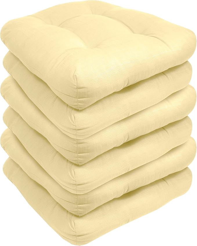 Sweet Home Collection Patio Cushions Outdoor Chair Pads Premium Comfortable Thick Fiber Fill Tufted 19" x 19" Seat Cover, 6 Pack, Yellow