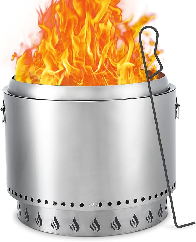 Towallmark Stove Bonfire 2.0 with Stand, 20.5 Inch Smokeless Firepit, 360° Airflow & Removable Ash Pan, with Air Switch, Stainless Steel Wood Burning Fireplace, for 4-6 People, 24 lbs