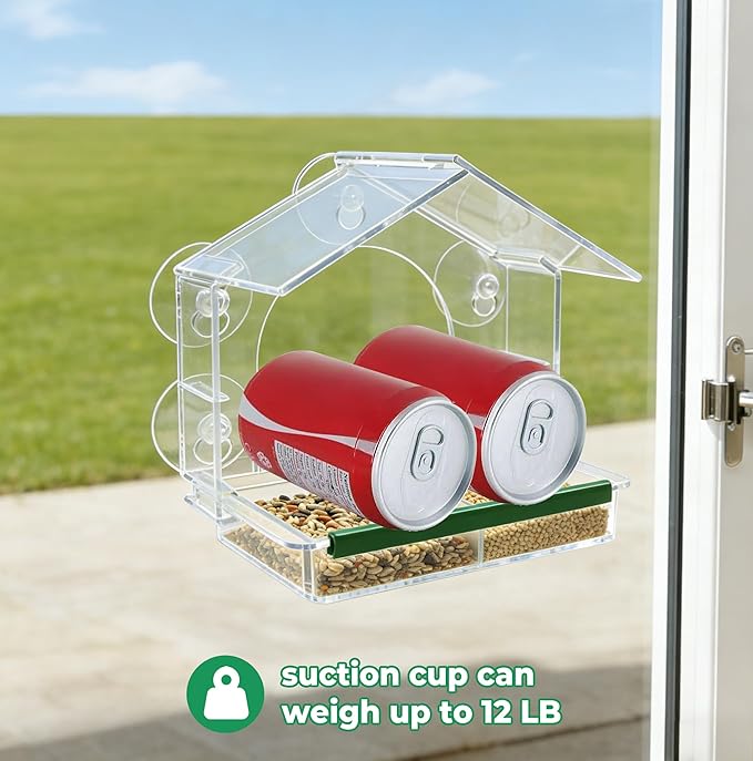 Window Bird Feeders with 5 Strong Suction Cups, Clear Bird Feeder for Window Acrylic, Suction Cup Bird Feeder, Garden Yard Gifts for Women Mom Bird Lovers, Elderly Kids