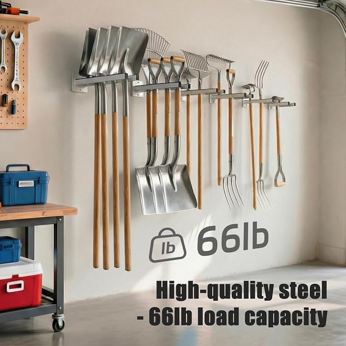 Extra Wide Tool Rack Wall Mount – Heavy Duty Shovel Holder for Garage, Shed & Barn, Powder Coated Steel Organizer for Shovels, Rakes, Brooms, Truck Storage (3.5 x 4.5 x 17.3 in, 4 Pack)