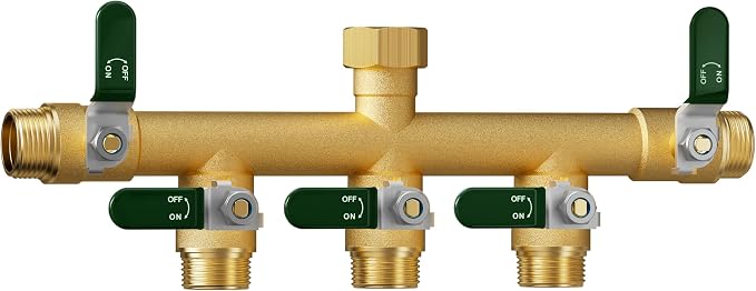 EBH Garden Hose Splitter 5 Way, Heavy Duty Solid Brass Hose Splitter with Shutoff Valves, Water Spigot Splitter With 304 Stainless Steel Handle, Full Flow Outdoor Faucet Splitter, 3/4" GHT Thread