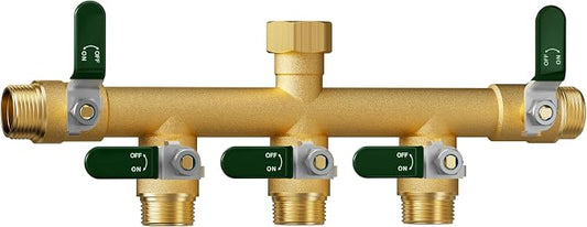 EBH Garden Hose Splitter 5 Way, Heavy Duty Solid Brass Hose Splitter with Shutoff Valves, Water Spigot Splitter With 304 Stainless Steel Handle, Full Flow Outdoor Faucet Splitter, 3/4" GHT Thread