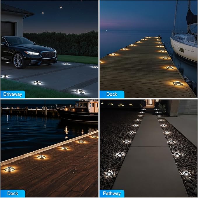 VOLISUN Solar Driveway Lights Dock Deck Lights 12 Pack,2 Colors in 1 Led IP67 Waterproof Outdoor Warning Step Lights for Driveway Sidewalk Pathway (White/Warm White)