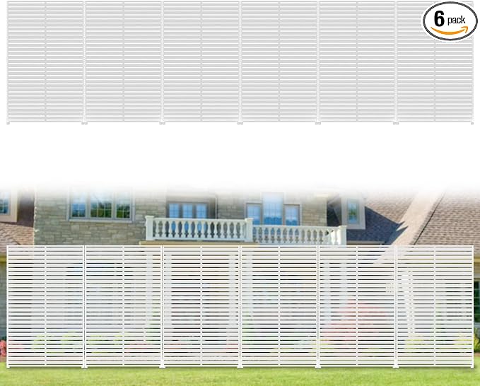 Privacy Fence Screen with Stand 6 Panel 72" H×47" W HDPE Decorative Privacy Panels with Stand, Air Conditioner Fence Panels, Privacy Screen for Outdoor Backyard, Balcony, Pool