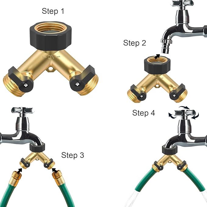 Twinkle Star Garden Hose Splitter 2 Way, Y Connector Brass Garden Hose Adapter