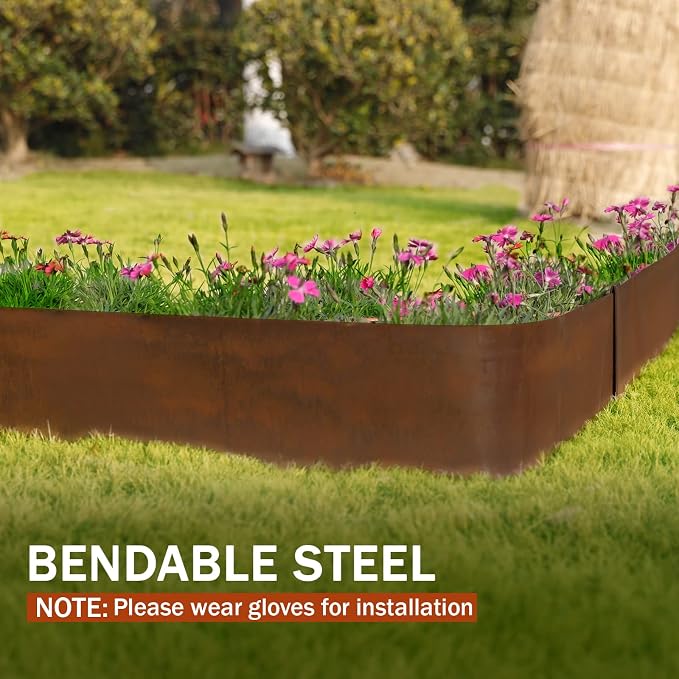 Worth Garden 20ft Pre-Rusted Cor-Ten Steel Landscape Edging – Heavy Duty Metal Garden Edging Border, 40" L x 6-Pack 5.5" H Panels, No-Dig Hammer-in Lawn & Yard Edging with 7 Clamps & Gloves