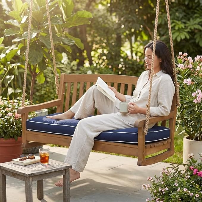 3 Seat 57 Inches Outdoor Porch Swing Cushions,Water-Resistant Tufted Patio Swing Replacement Cushions
